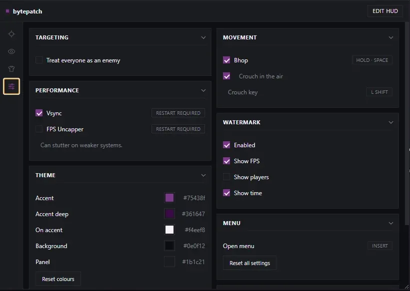 Misc tab