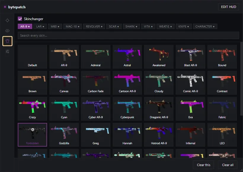 Skins tab